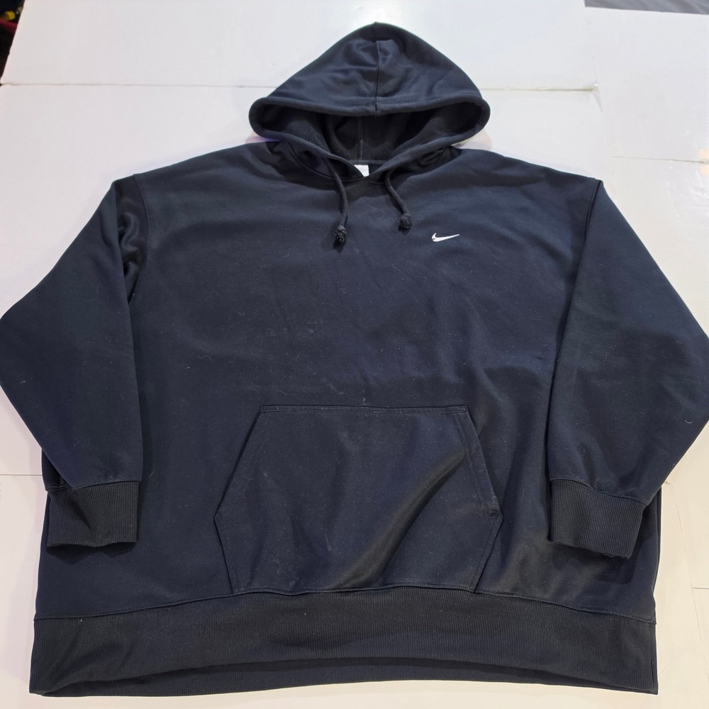 Nike Therma-FIT Hoodie Mens XXL Black Pullover Fleece Sweatshirt Swoosh Logo